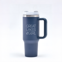 40oz. Custom Deep Sea Stainless Steel Travel Tumbler with Straw and Handle. Plus 5 Decals.