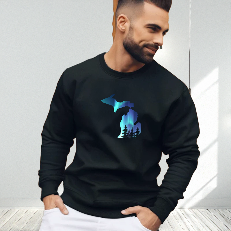 "Michigan Northern Lights"Men's Long Sleeve T-Shirt