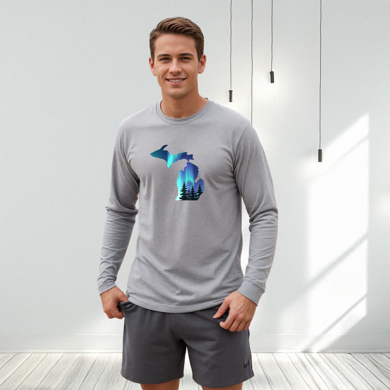 "Michigan Northern Lights"Men's Long Sleeve T-Shirt