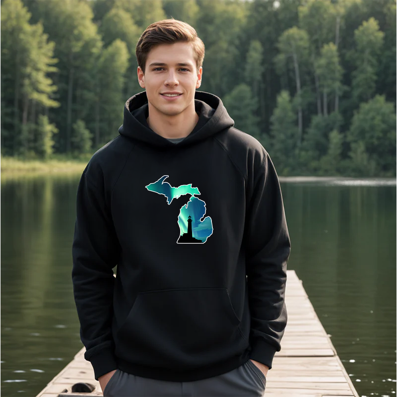 "Northern Lights Lighthouse"Men's Classic Hoodie