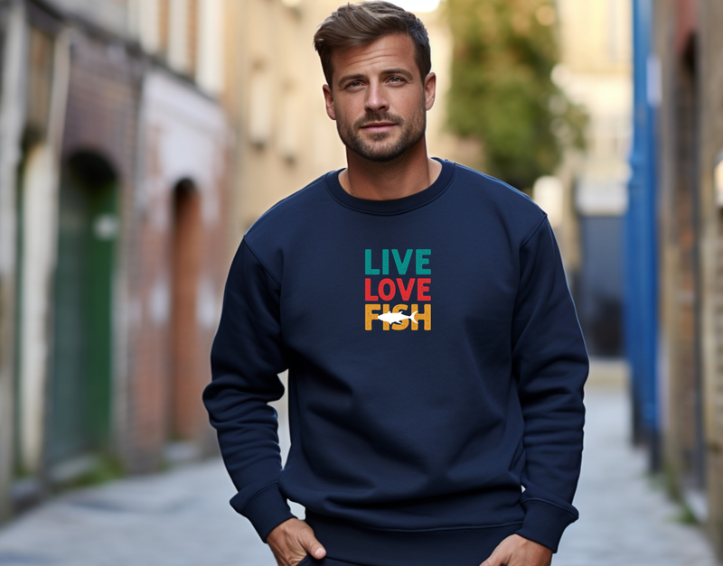 SALE "Live, Love, Fish"Men's Classic Crew Sweatshirt