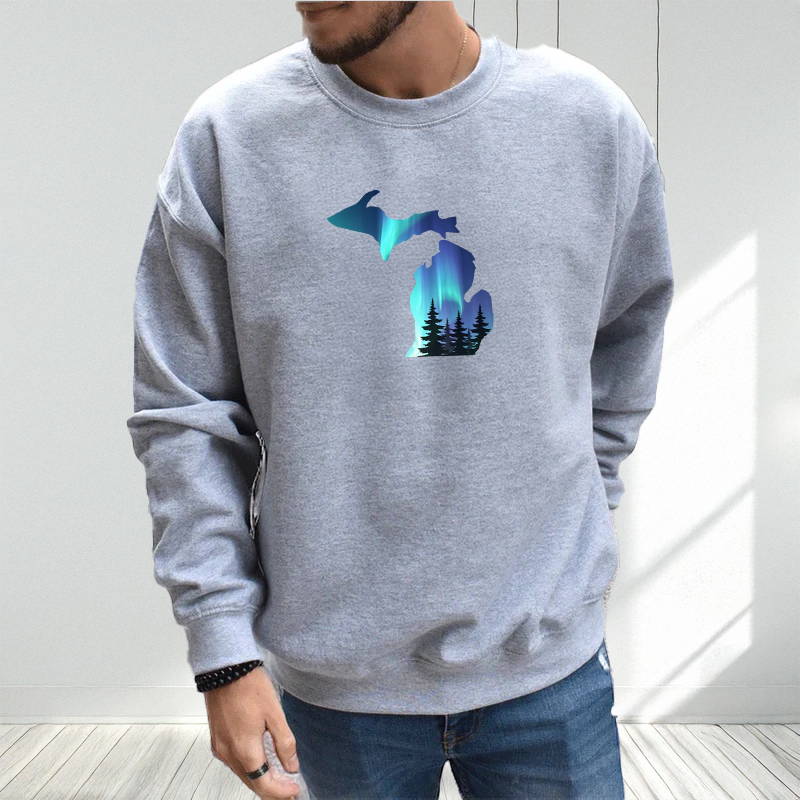 "Michigan Northern Lights"Men's Classic Crew Sweatshirt