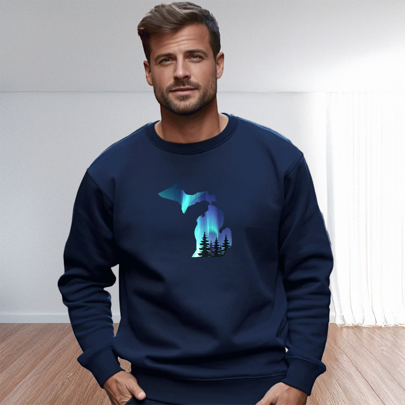 "Michigan Northern Lights"Men's Classic Crew Sweatshirt