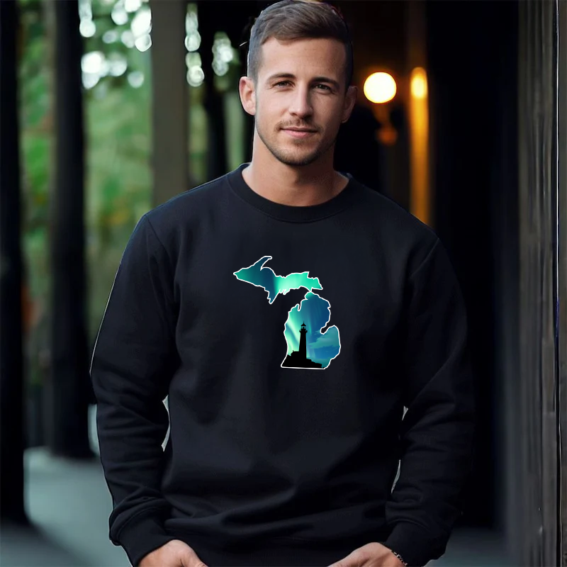 "Northern Lights Lighthouse"Men's Classic Crew Sweatshirt