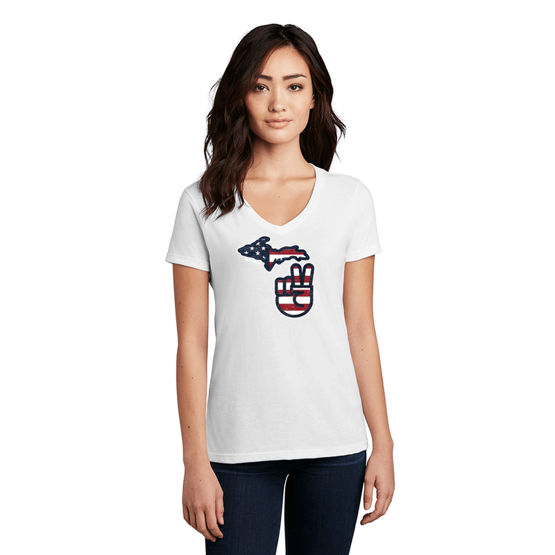 "Michigan Flag Peace"Women's V-Neck