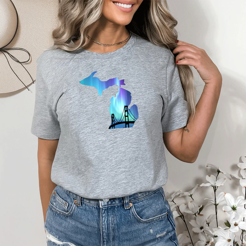 "Bridge Northern Lights"Relaxed Fit Crew Unisex T-Shirt