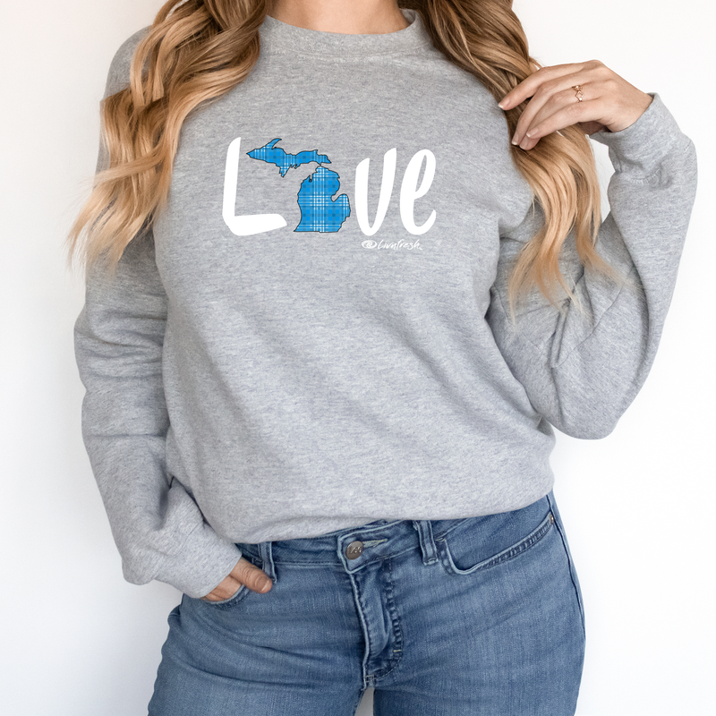 "Love MI Blue Plaid"Relaxed Fit Long Sleeve Unisex T-Shirt