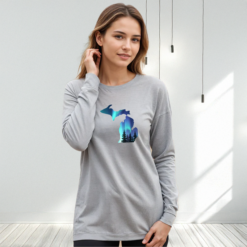 "Michigan Northern Lights"Relaxed Fit Long Sleeve Unisex T-Shirt