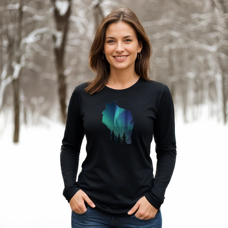 "Wisconsin Northern Lights"Relaxed Fit Long Sleeve Unisex T-Shirt