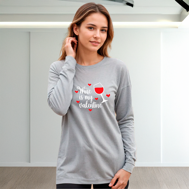 "Wine Is My Valentine"Relaxed Fit Long Sleeve Unisex T-Shirt