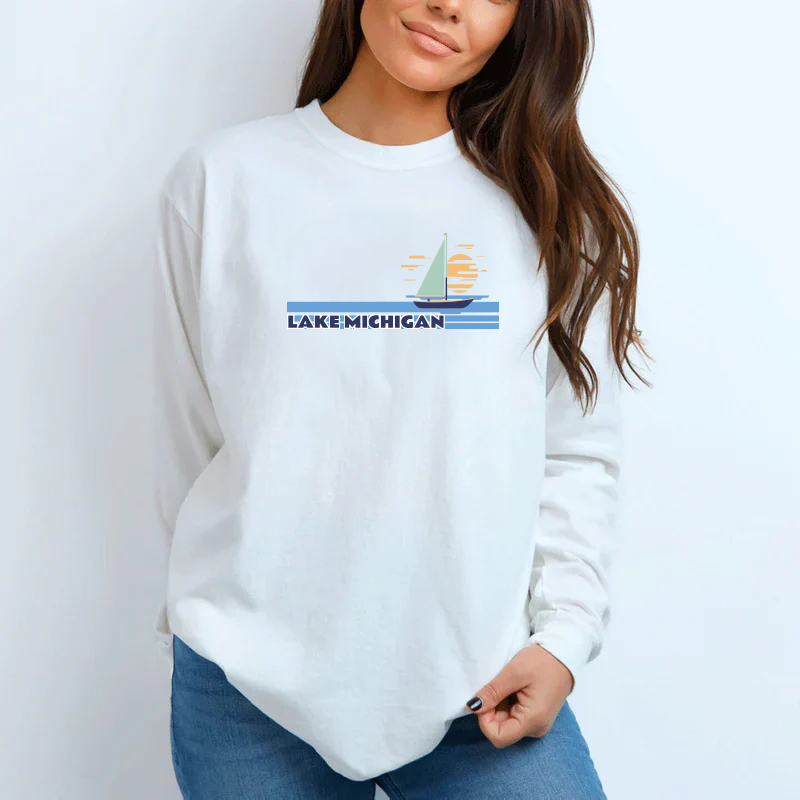 "Lake Michigan"Relaxed Fit Long Sleeve Unisex T-Shirt