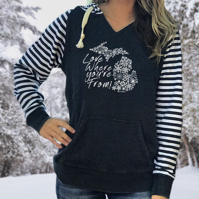 "Michigan Love Where You're From"Women's Striped Chalk Fleece Pullover Hood