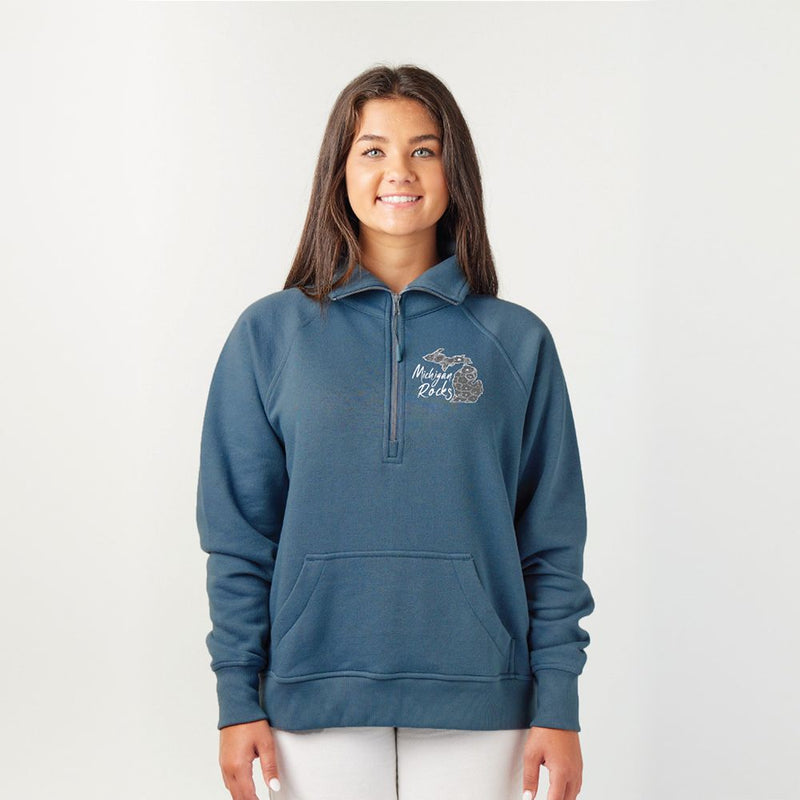 "Michigan Rocks Petoskey Stone"Ladies Boxy 1/2 Zip Fleece