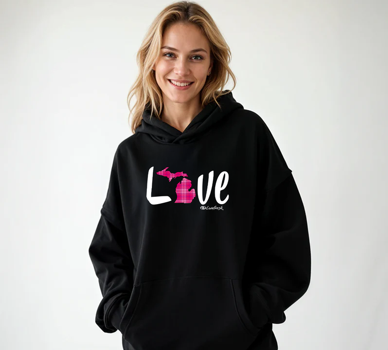 "Pink Love Plaid"Relaxed Fit Classic Unisex Hoodie