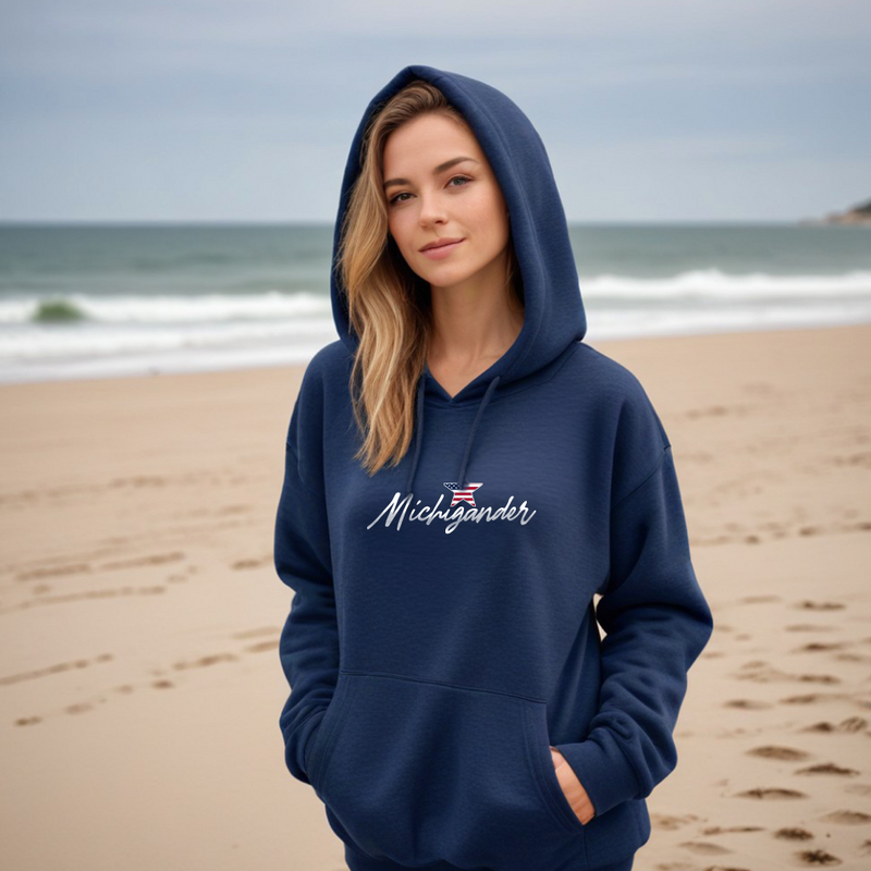 "Flag Michigander"Relaxed Fit Classic Unisex Hoodie