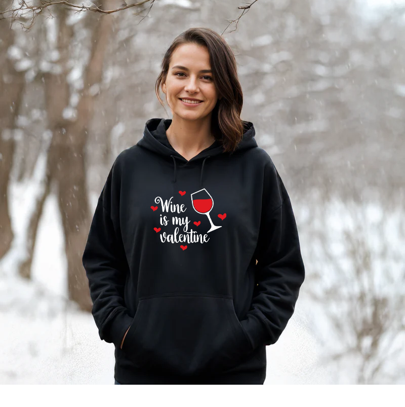 "Wine Is My Valentine"Relaxed Fit Classic Unisex Hoodie