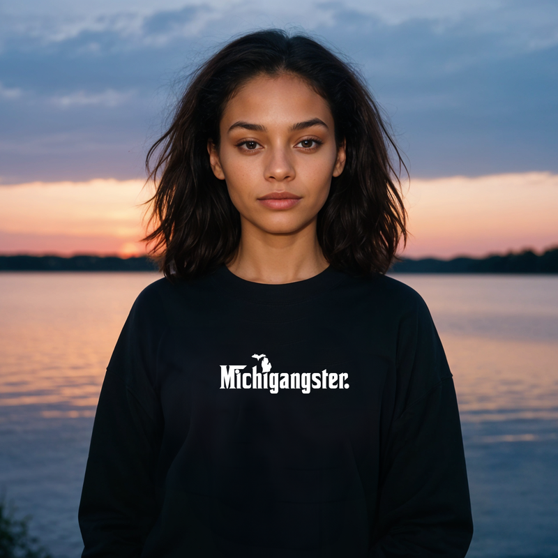 "MICHIGANGSTER"Relaxed Fit Classic Crew Sweatshirt