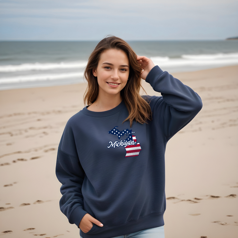 "Patriotic Michigan"Relaxed Fit Classic Crew Sweatshirt