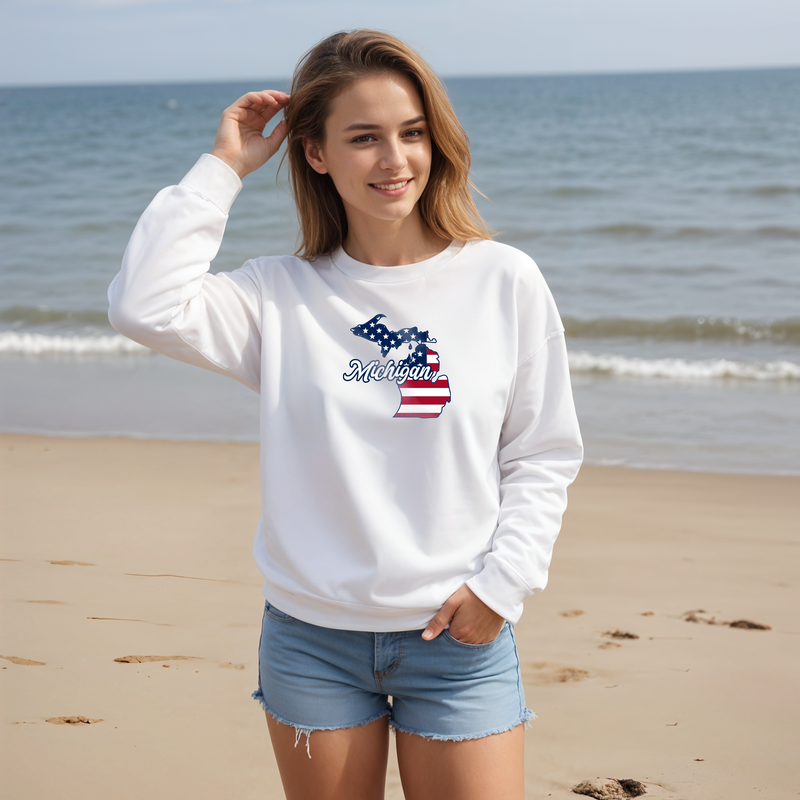 "Patriotic Michigan"Relaxed Fit Classic Crew Unisex Sweatshirt