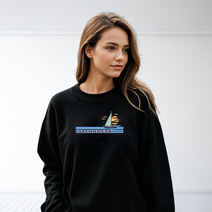 "Lake Michigan"Relaxed Fit Classic Crew Unisex Sweatshirt