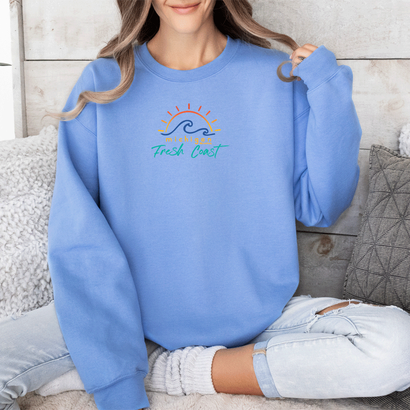 SALE "Sunshine On The Fresh Coast"Relaxed Fit Classic Crew Unisex Sweatshirt