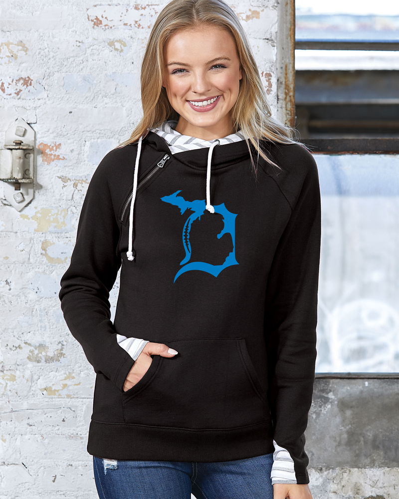 "Football In The D"Women's Striped Double Hood Pullover