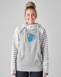 "Love Detroit"Women's Striped Double Hood Pullover