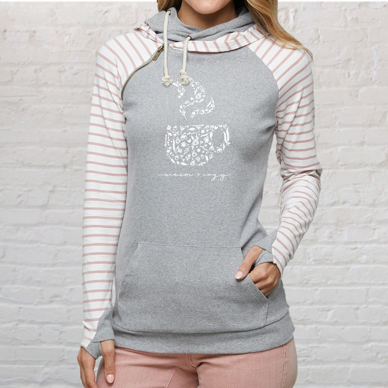 "Warm &Cozy"Women's Striped Double Hood Pullover