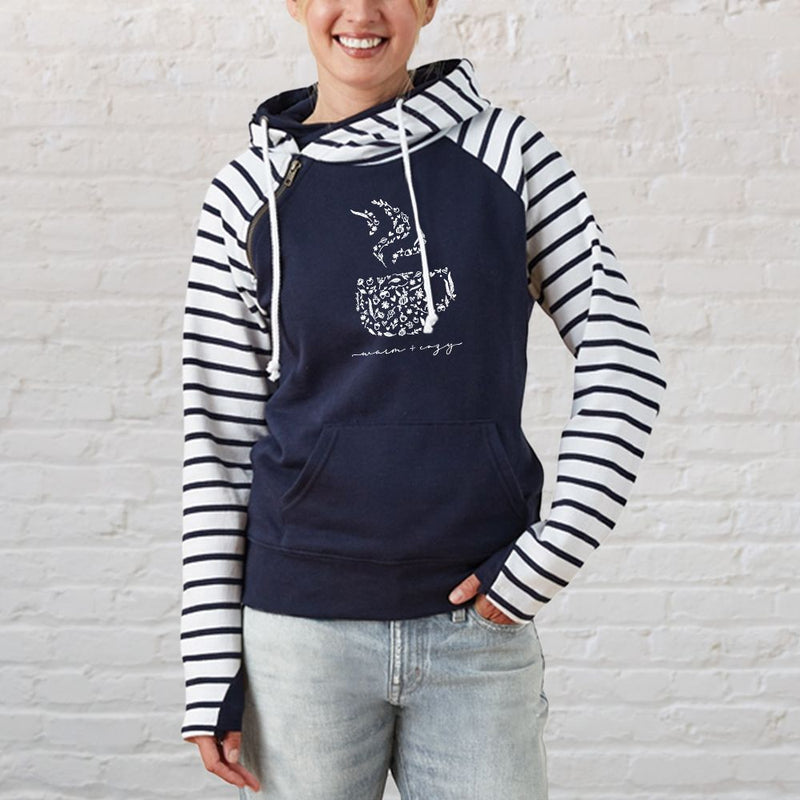 "Warm &Cozy"Women's Striped Double Hood Pullover