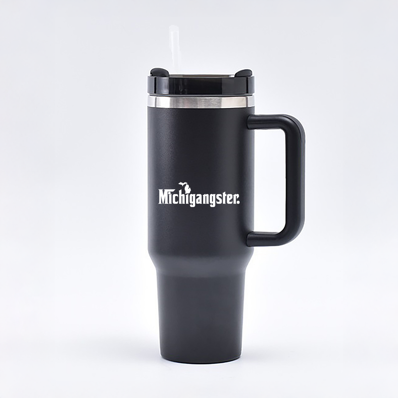 "Michigangster"40oz. Stainless Steel Travel Tumbler with Straw and Handle