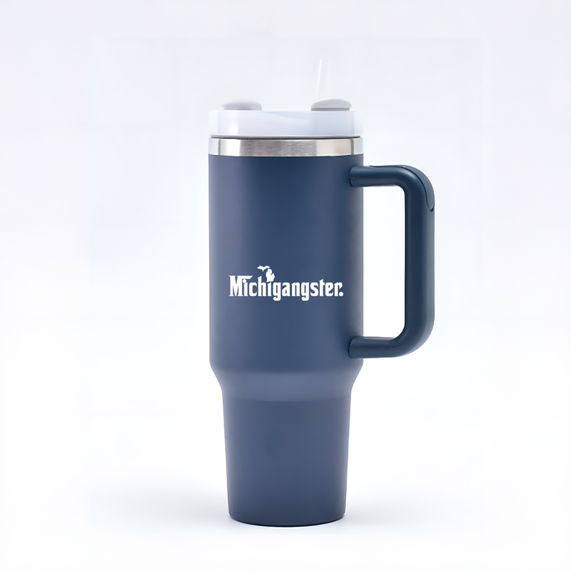 "Michigangster"40oz. Stainless Steel Travel Tumbler with Straw and Handle