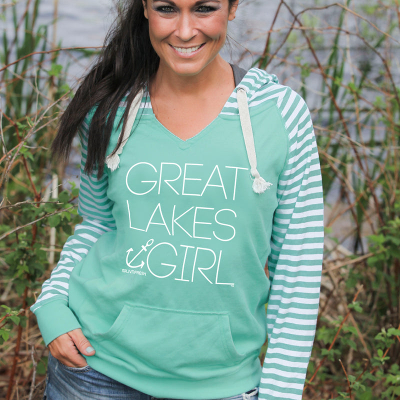 "Great Lakes Girl"Women's Striped Chalk Fleece Pullover