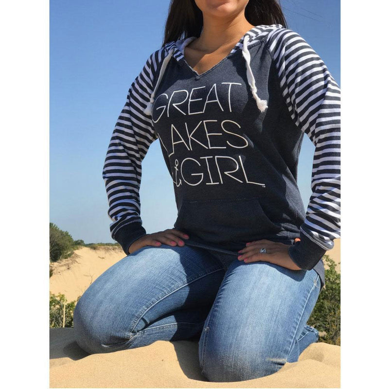 "Great Lakes Girl"Women's Striped Chalk Fleece Pullover