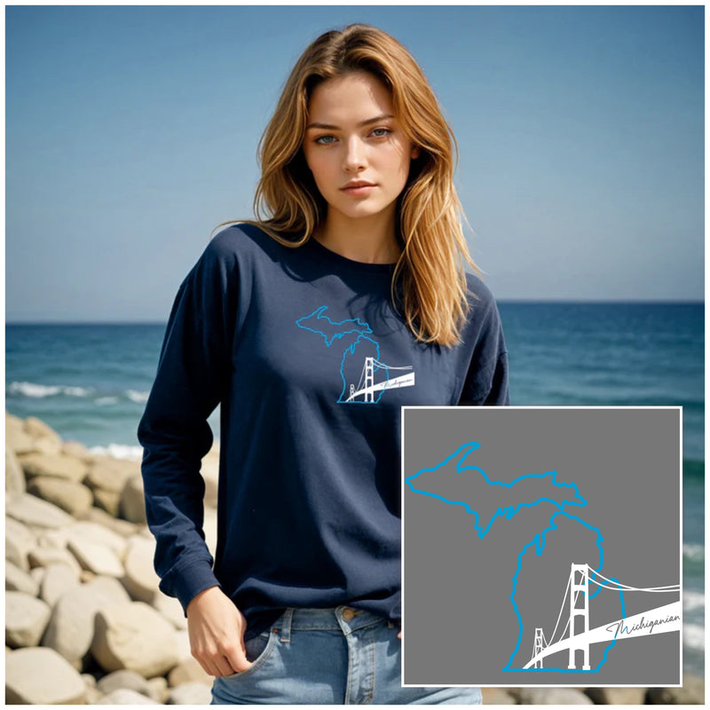 "NEW Michiganian Bridge"Relaxed Fit Long Sleeve T-Shirt