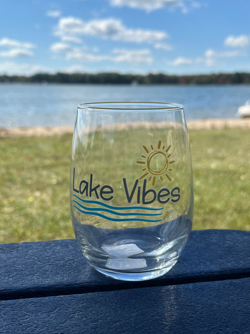 "Lake Vibes"Stemless Wine Glass