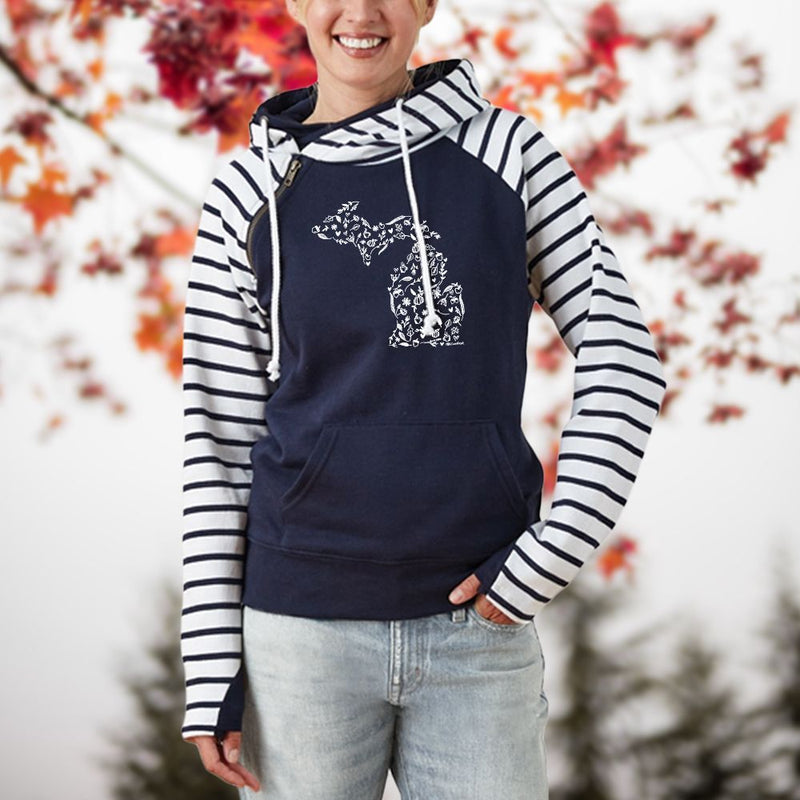 "Fall Wonder"Women's Striped Double Hood Pullover