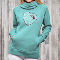 "Michigan Heart"Women's Fleece Funnel Neck Pullover Hoodie