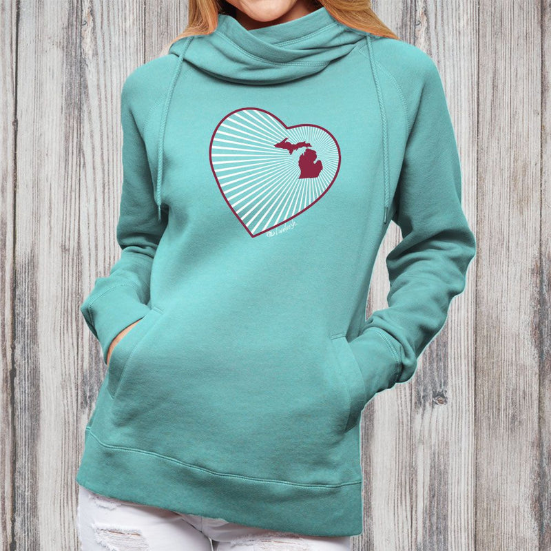 "Michigan Heart"Women's Fleece Funnel Neck Pullover Hoodie