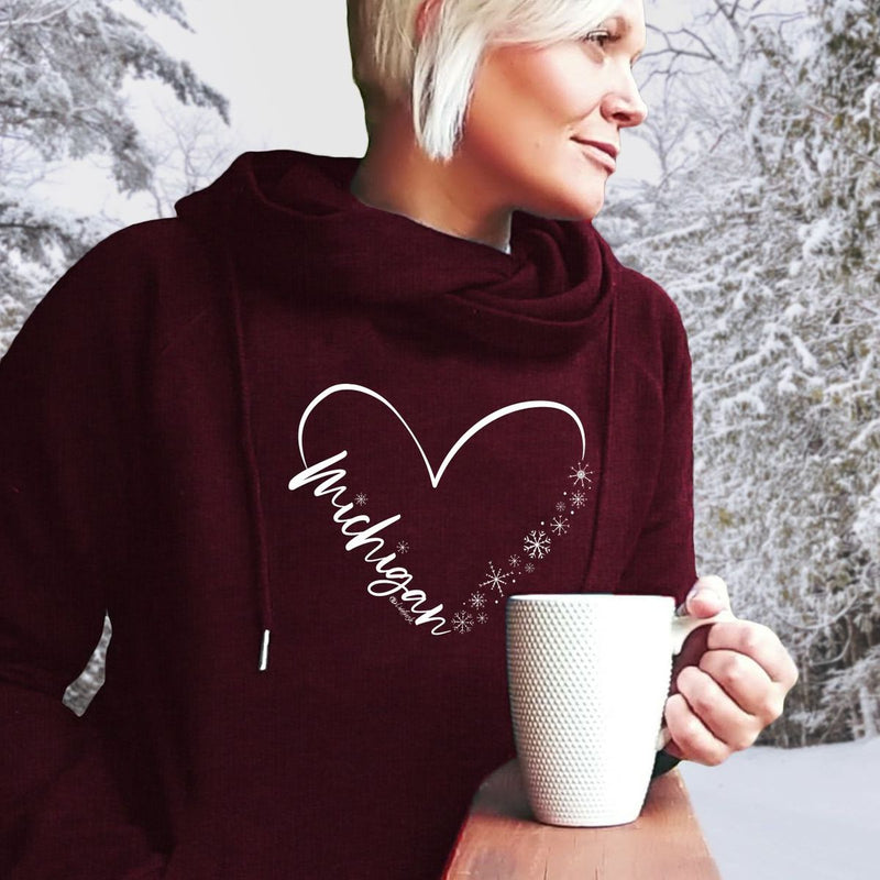 "Fall In Love With Winter"Women's Fleece Funnel Neck Pullover Hoodie