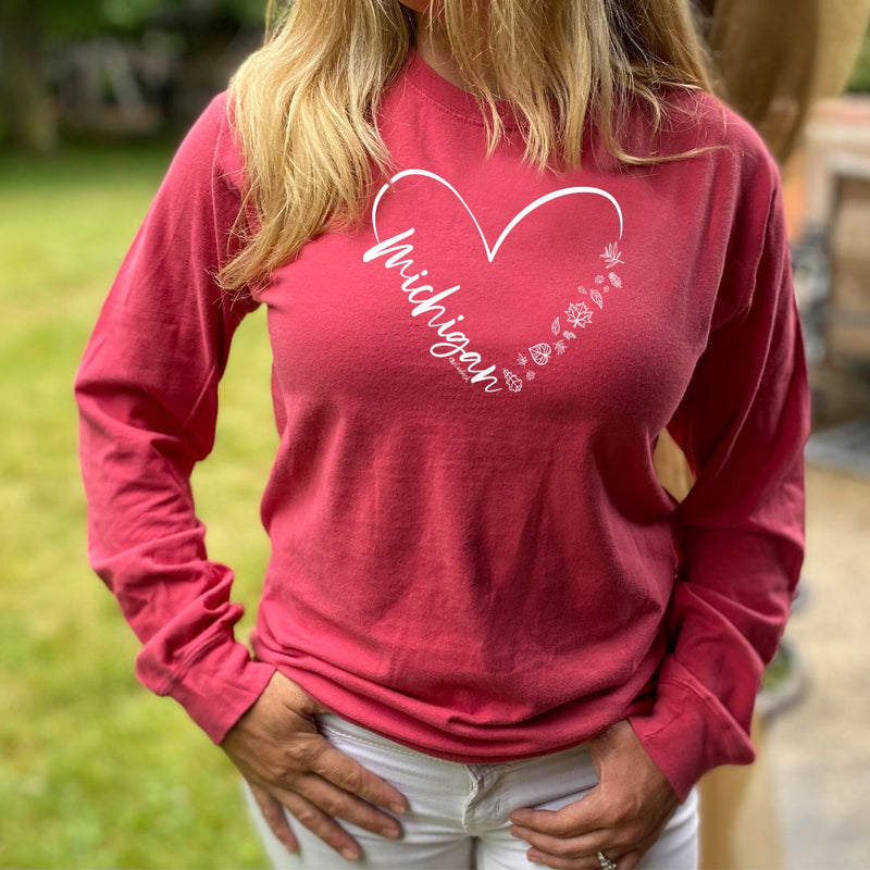 "Fall In Love With Michigan"Relaxed Fit Stonewashed Long Sleeve Unisex T-Shirt