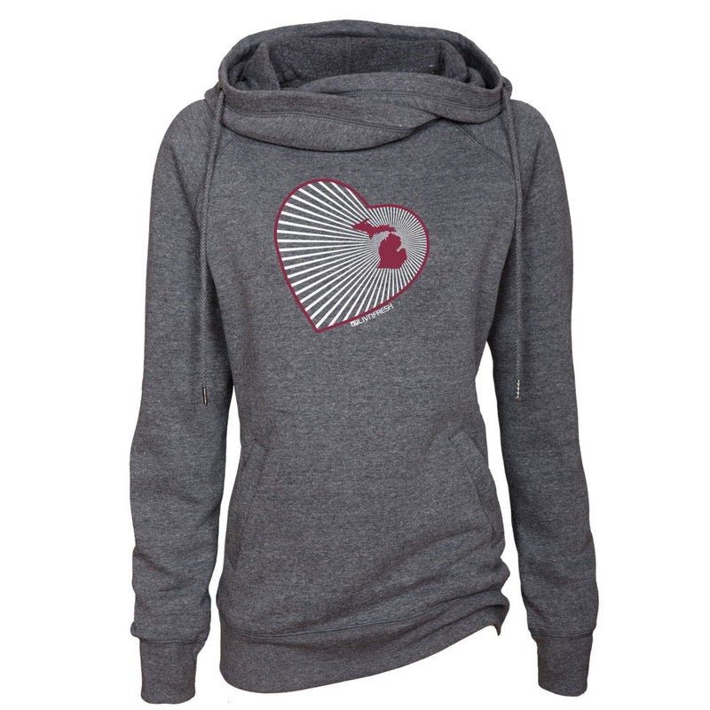 Michigan Heart Womens Fleece Funnel Neck Pullover Hoodie