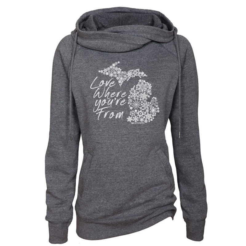 Michigan Love Where You're From Womens Fleece Funnel Neck Pullover Hoodie