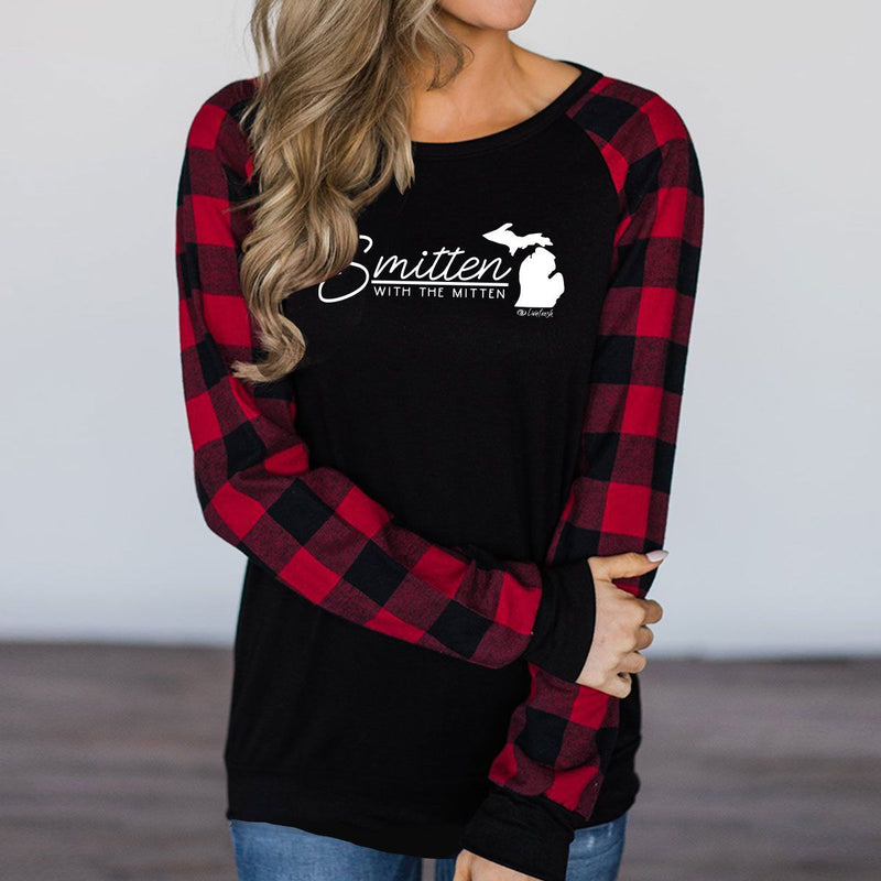 "Smitten With The Mitten"Women's Plaid Long Sleeve T-Shirt