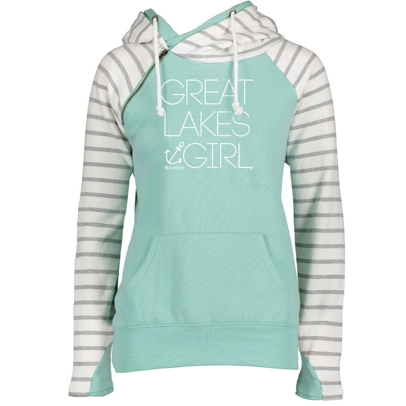 "Great Lakes Girl"Women's Striped Double Hood Pullover