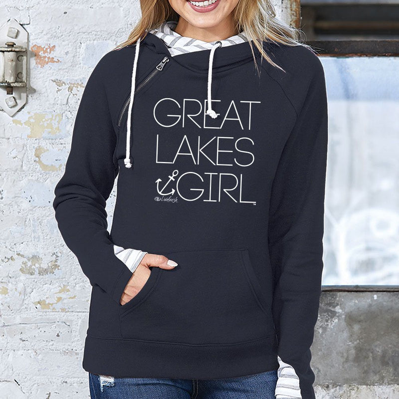 "Great Lakes Girl"Women's Striped Double Hood Pullover