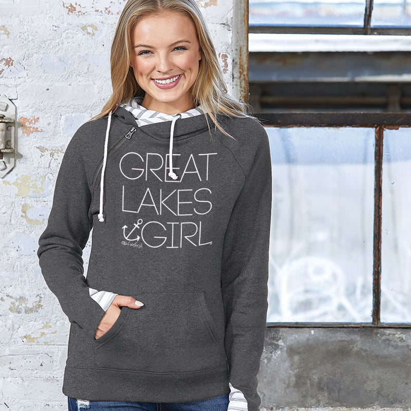 "Great Lakes Girl"Women's Striped Double Hood Pullover