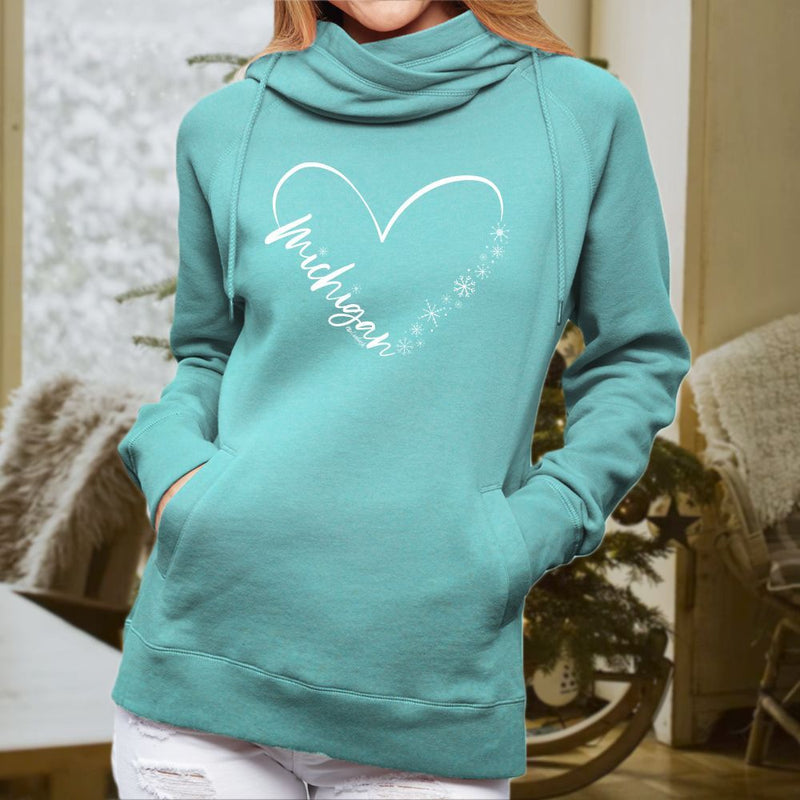 "Fall In Love With Winter"Women's Fleece Funnel Neck Pullover Hoodie