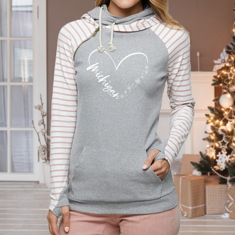 "Fall In Love With Winter"Women's Striped Double Hood Pullover