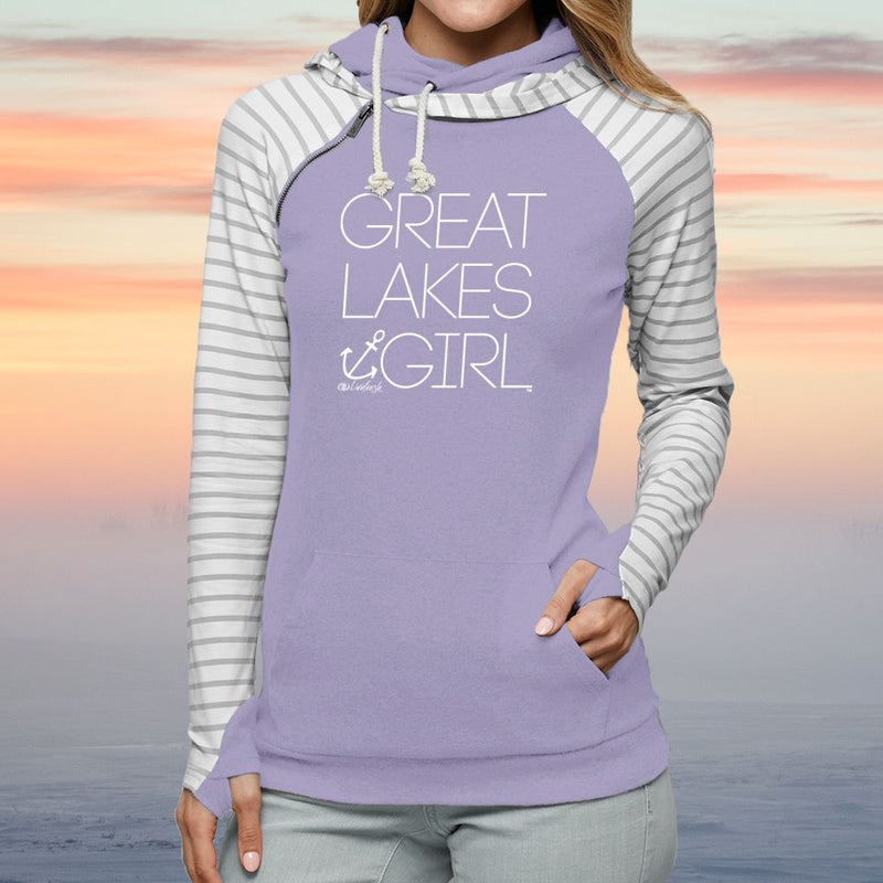 "Great Lakes Girl"Women's Striped Double Hood Pullover