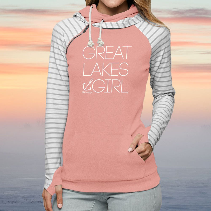 "Great Lakes Girl"Women's Striped Double Hood Pullover